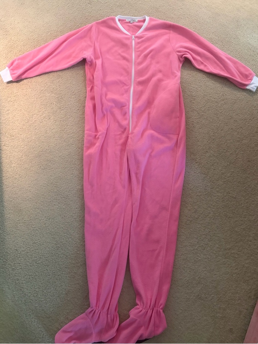 Women's Pink Fleece One-Piece Zip Pajamas - Soft Footed Sleepwear